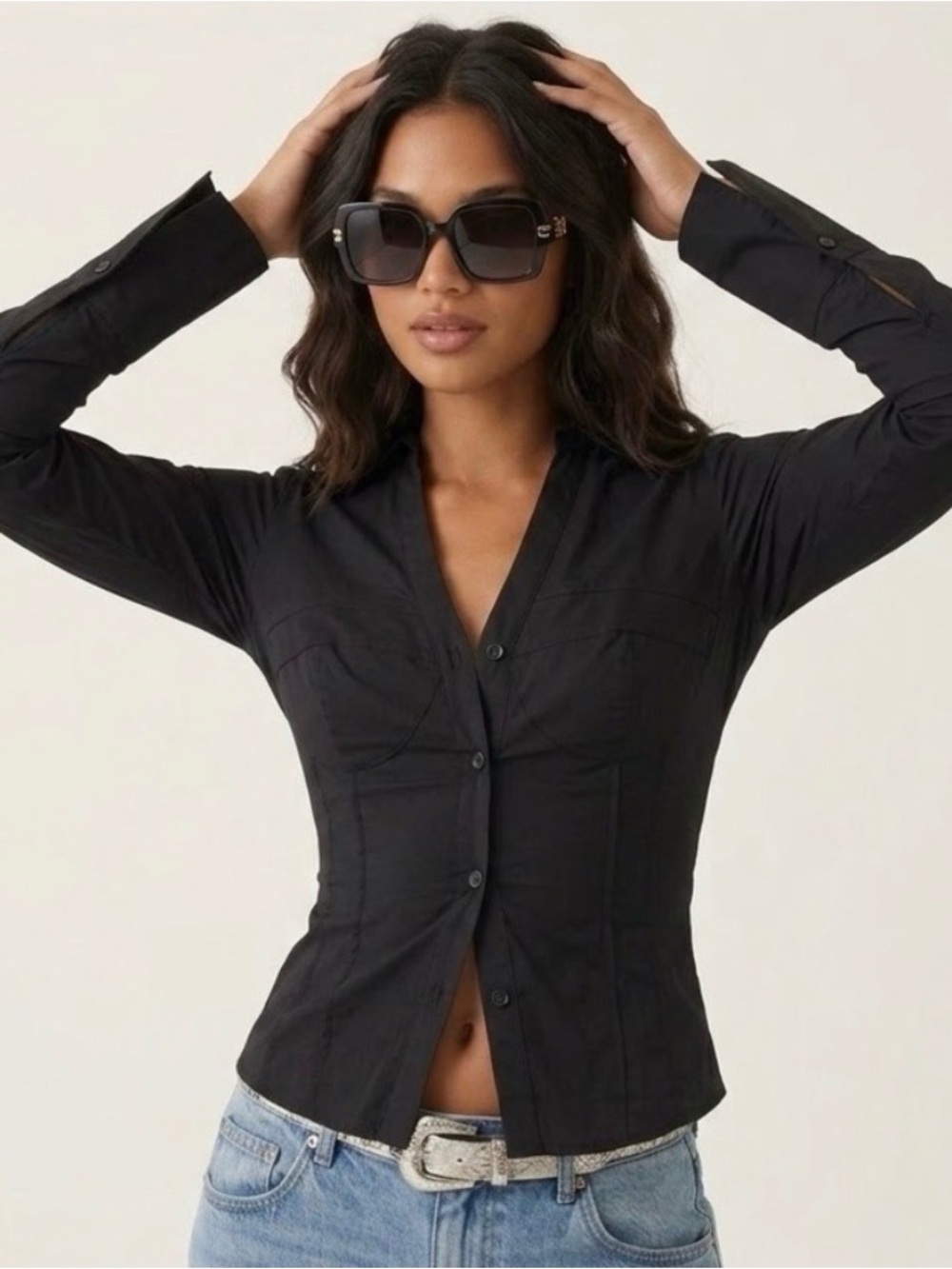 Princess Polly NWT Ziffa Top Black Long Sleeve Corset Style Size Medium